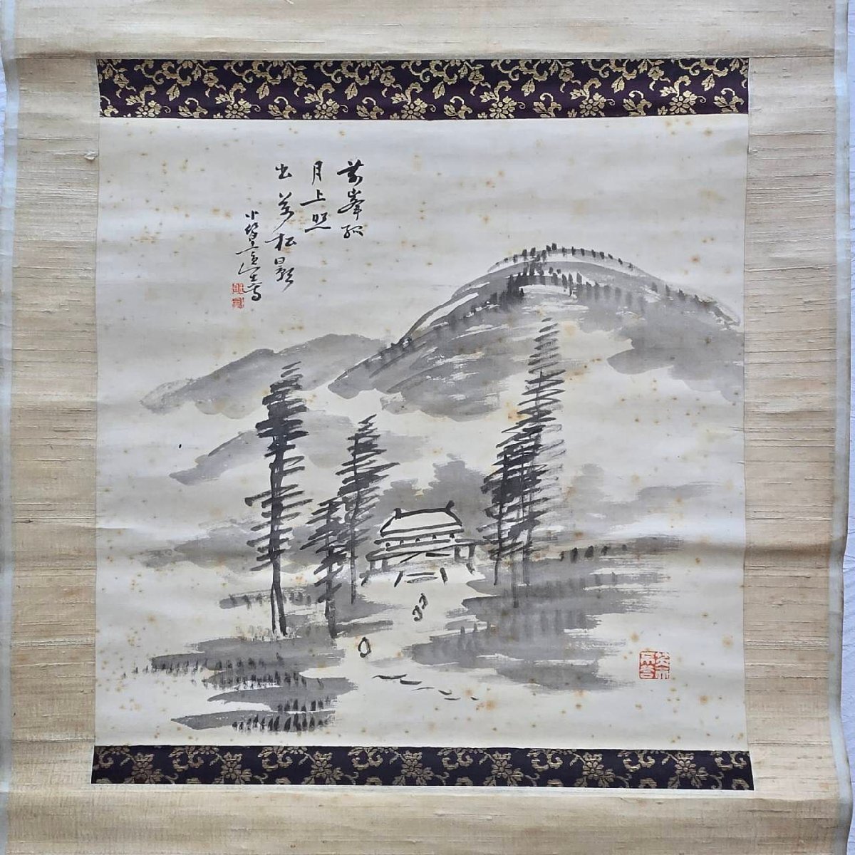 田能村小篁 掛け軸 冬影山水 木箱付き 詳細不明 蔵出し 時代物 レトロ アンティーク 骨董 古美術 絵 コレクション 日本画