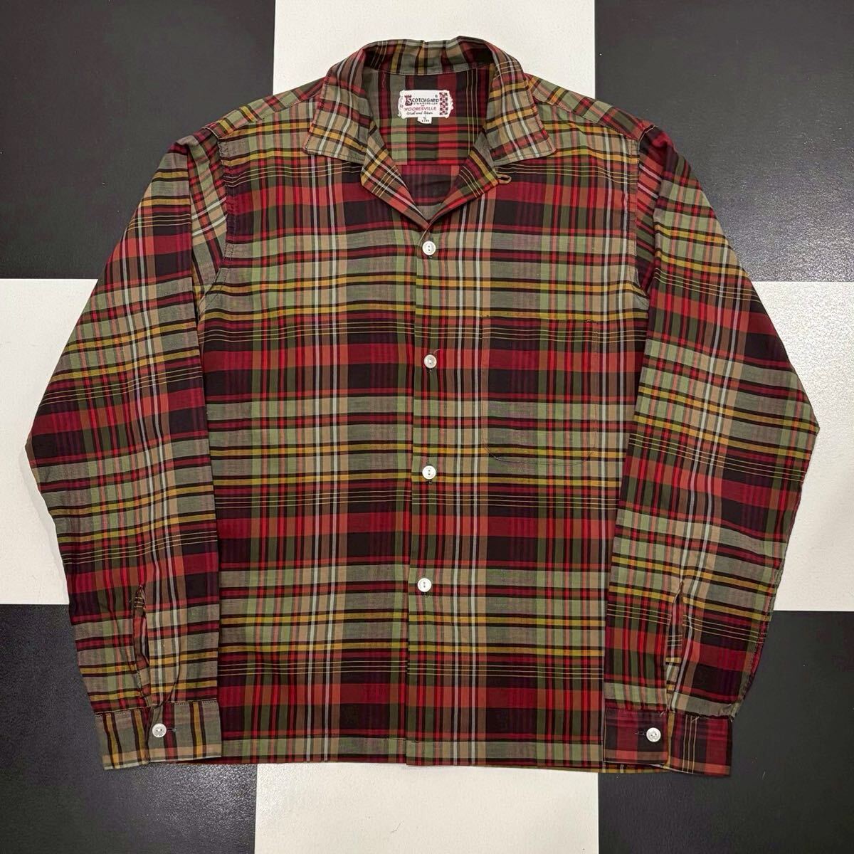 【547】 美品 50s 60s vintage オープンカラー ボックス チェック シャツ S 14 ビンテージ ヴィンテージ check shirt