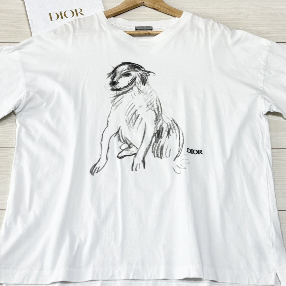 Lサイズ●Christian Dior クリスチャンディオール フロント デッサン ドッグ プリント Tシャツ 半袖 ホワイトメンズ トップス 