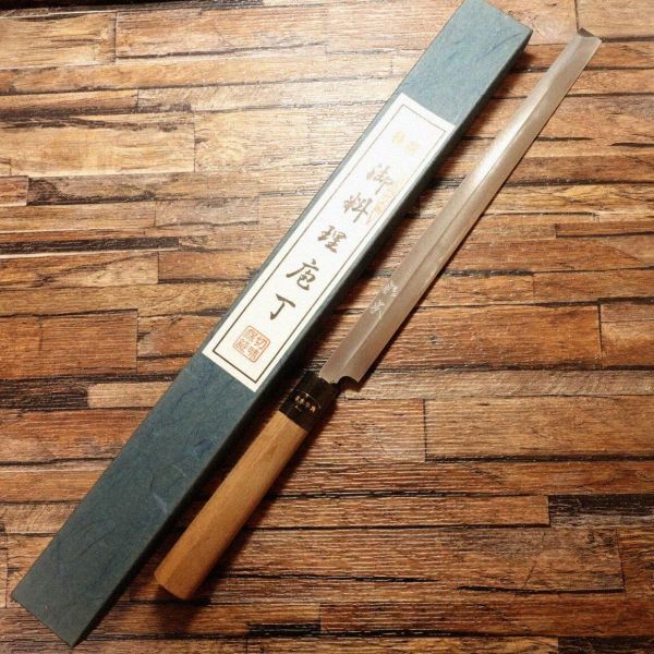 杉本 蛸引包丁 研ぎ済 水牛柄 刺身包丁 青紙鋼 青鋼 ほぼ未使用保管品 箱付き 275mm