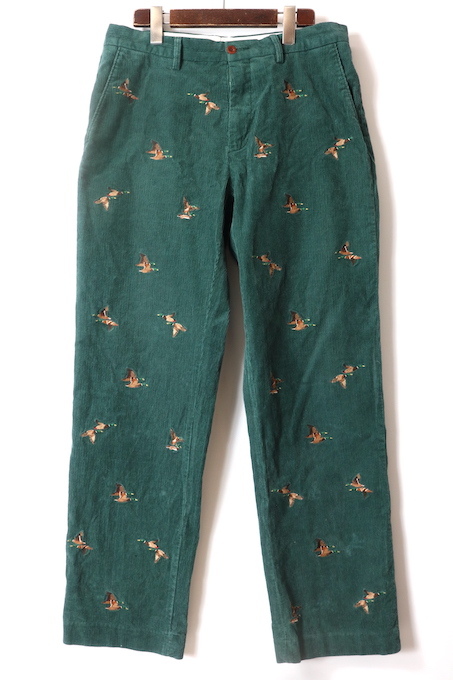 POLO RALPH LAUREN■ノータック カモ刺繍 総柄 コーデュロイパンツ グリーン/W32 L32 ラルフローレン