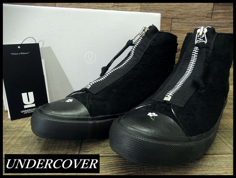 送無 25SS 新作 美品 UNDERCOVER アンダーカバー UC1E4F04 ディアスキン スエード センタージップ ハイカット スニーカー シューズ 黒 27.5