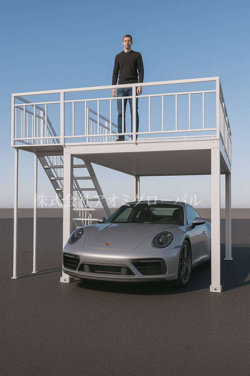 テラス付きカーポート W3×D6×H2.8m プレハブ鉄骨フレーム 屋上付 頑丈な縞鋼板を使用 ガレージ/カーポート/コンテナ/パーキング/バイク