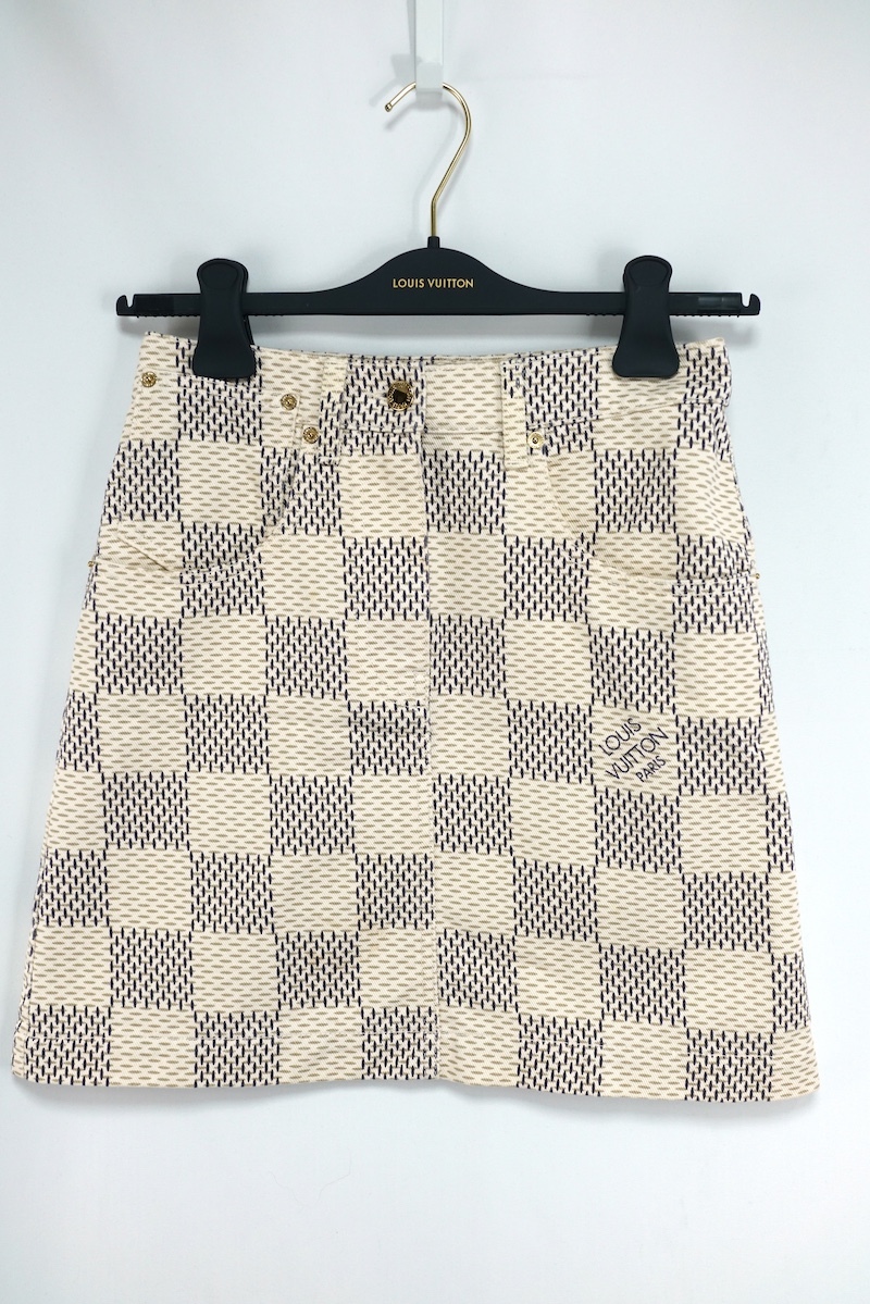 LOUIS VUITTON ルイヴィトン ダミエアズール デニム Aライン スカート アイボリー 34サイズ レザーパッチ RW221W KE3FMSK20