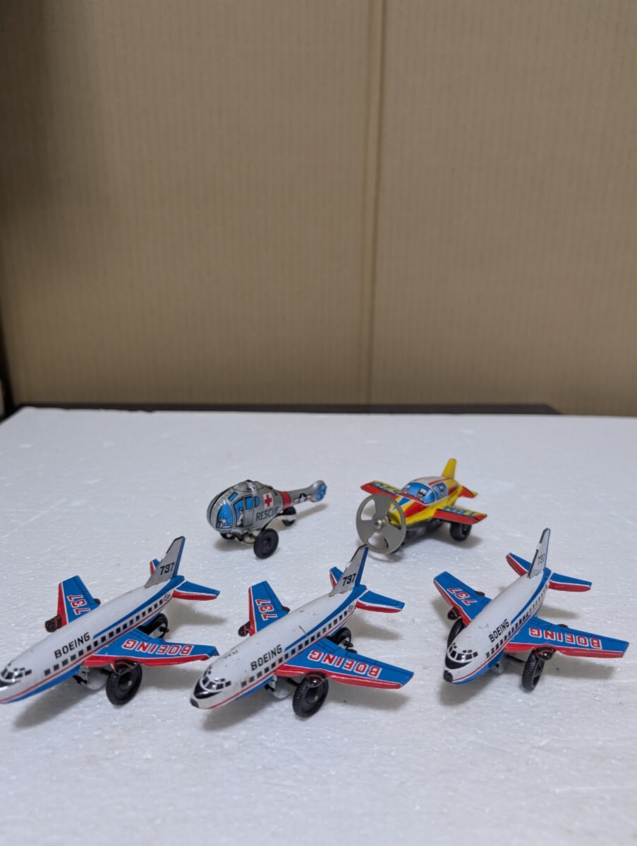 絶版 昭和レトロ ブリキ玩具 駄菓子玩具 BOEING737 ボーイング737 セスナ機 TBM520 RESCUEヘリ 5台セット MADE IN JAPAN