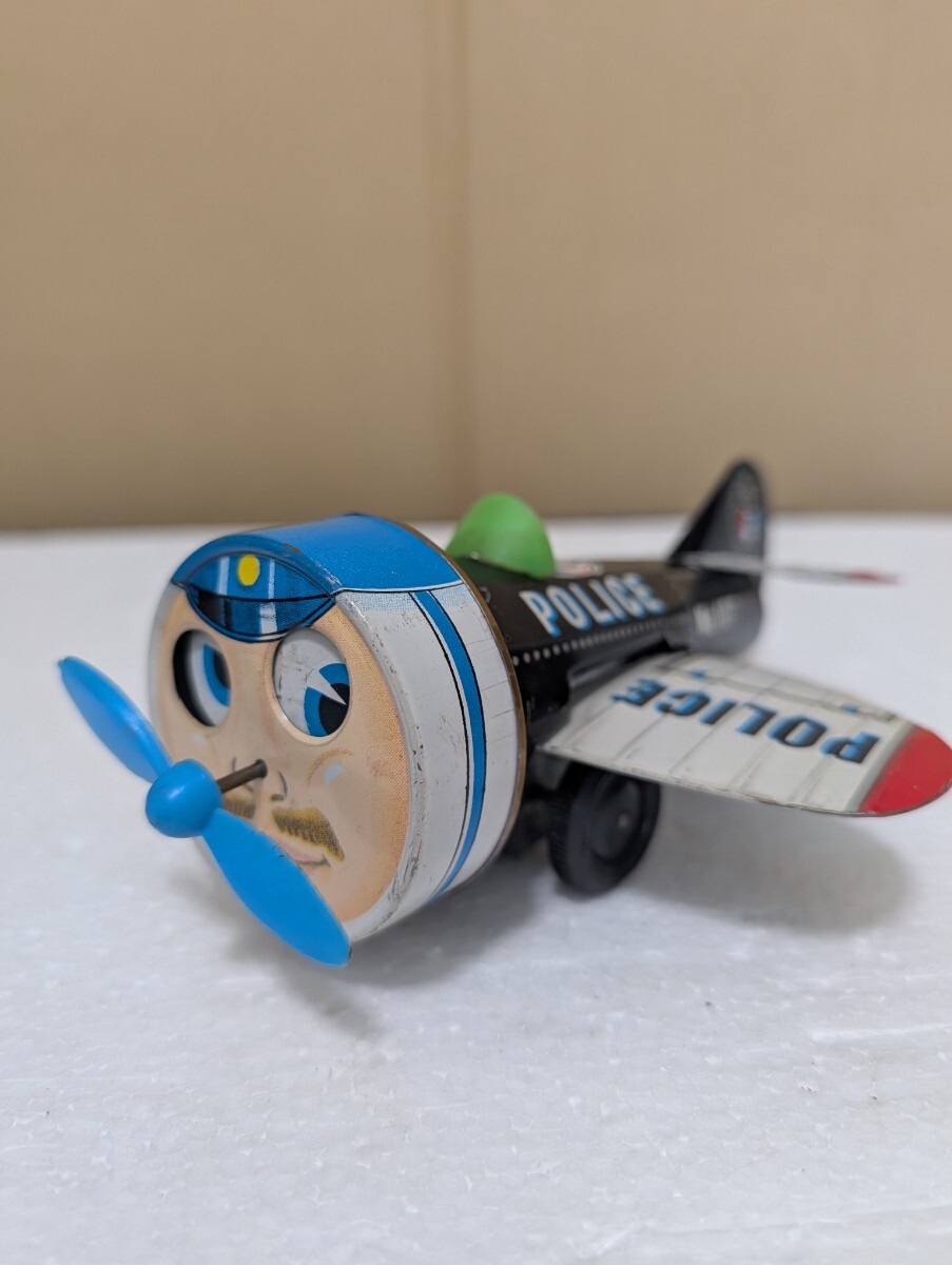 1960年代 昭和当時物 ブリキ玩具 輸出用？ 飛行機ブリキ POLICE PATROL 航空警察隊 ギミック目玉 プロペラ 羽動きます。T.S MADE IN JAPAN 