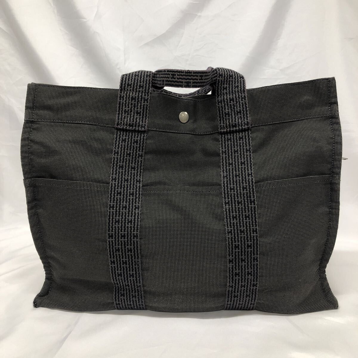 HERMESエールライントートバッグ 22【中古品】 エルメスMM キャンバス グレー スレ有り