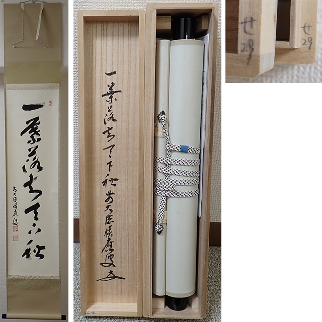 02512 前大徳寺 福本積應 作 「一葉落知天下秋」掛軸（共箱）茶道具・茶掛・紫野