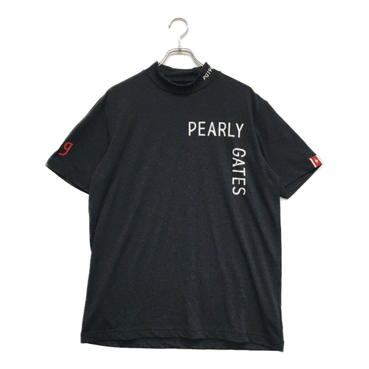 coco 中古【値下げ】パーリーゲイツ メンズ半袖シャツ 7(XXL)ダークネイビー モックネック ロゴプリント レターパックプラス発送可K4195
