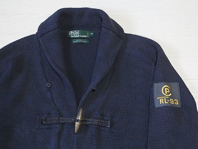 90s polo ralph lauren　RL-93　ショールカラーニット　色：紺　　OLD　90s ポロ ラルフローレン　ニット　92　93