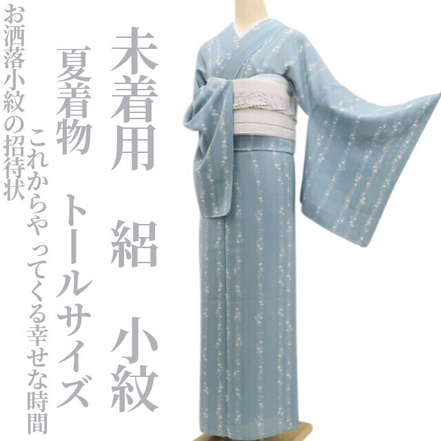 tomihisa 未着用 絽 夏着物 正絹“お洒落小紋の招待状…これからやってくる幸せな時間”仕付け糸付 トールサイズ 小紋 6526　