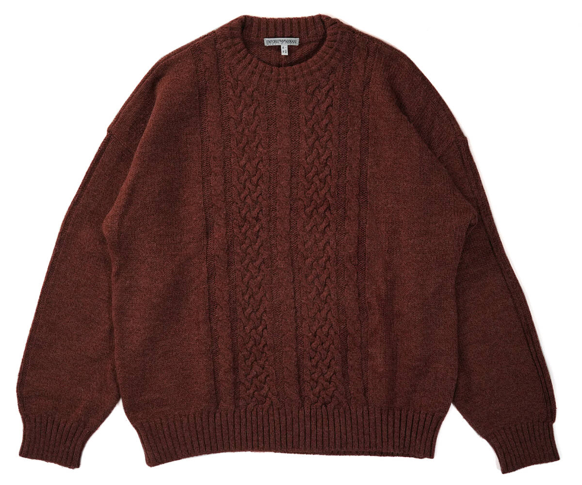 「 イタリア製 90s EMPORIO ARMANI ケーブル編み ニット クルーネック ウール アルパカ 」エンポリオアルマーニ 52サイズ ブラウン