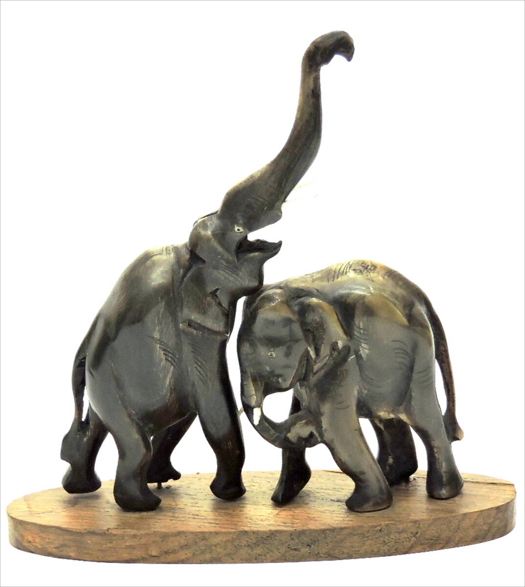 【昭和レトロ】お宝！可愛い２体の象さんの木彫り彫刻・激レア・現品のみ激安処分