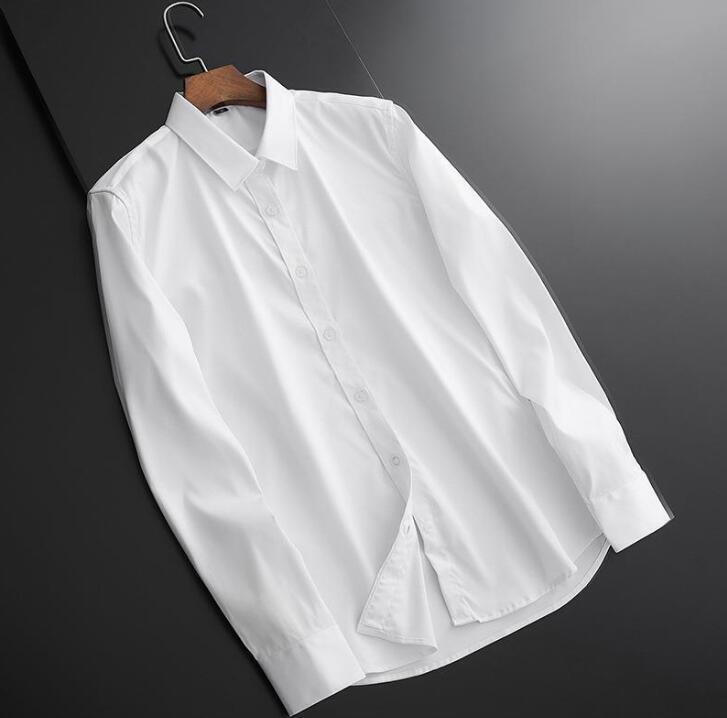  人気品新入荷L/ホワイト 新品 シルク混 長袖シャツ メンズ 形態安定 ドレスシャツ ワイシャツ スリムフィット 春夏 ビジネス シャツ