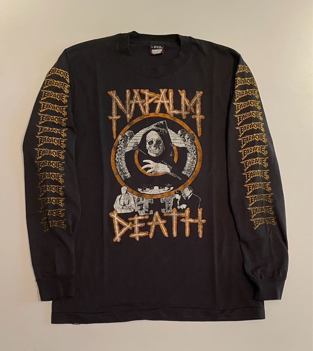 90s NAPALM DEATH vintage shirt ナパームデス ロンT ロングスリーブ 長袖Tシャツ バンドT ブラック 黒 L ヴィンテージ ビンテージ