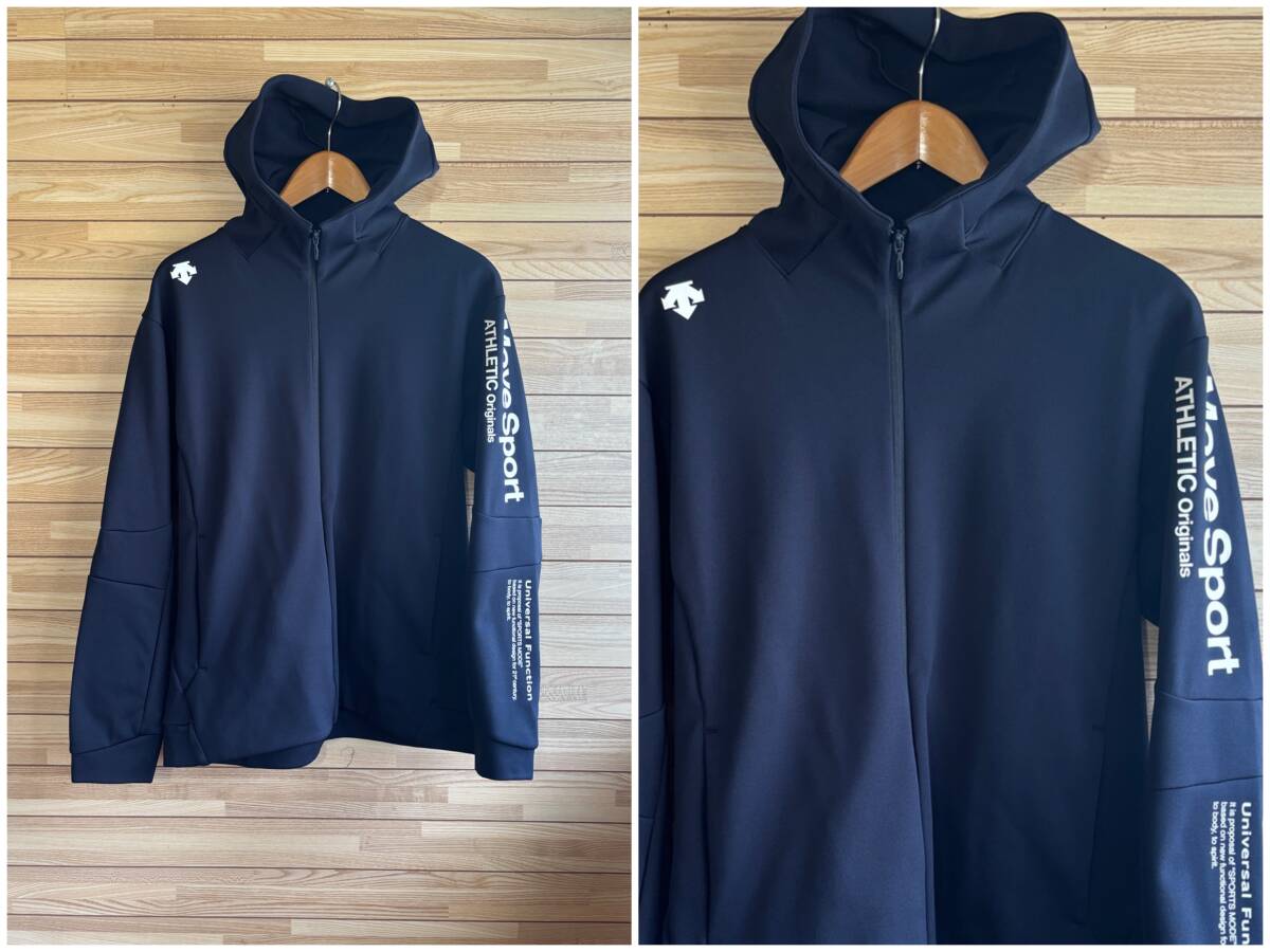 #セール サイズ L★DESCENTE デサント MOVE SPORT ムーブスポーツ 保温 防風 ストレッチ スウェット パーカー フード ネイビー 紺 春 秋 冬
