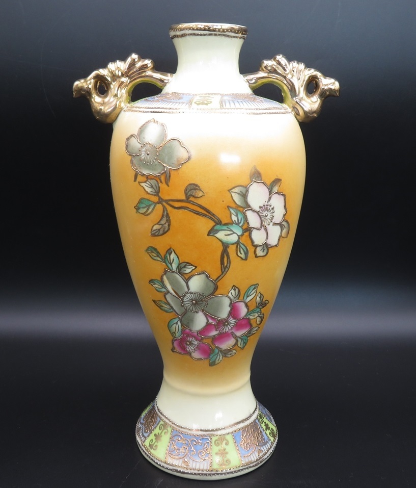 オールドノリタケ 花瓶 M-NIPPON印 金彩 花 ハンドペイント アンティーク ヴィンテージ フラワーベース 明治 大正 昭和 レトロ Noritake