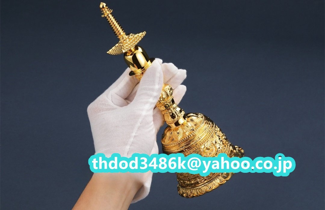 「密教法具 寺院用仏具」真言宗 塔鈴 宝塔形 金剛鈴 仏教工芸品 筋彫り 真鍮製 24K 金メッキ加工 蓮華型法具