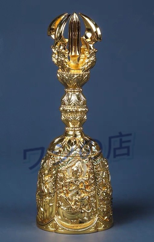 「密教法具 寺院仏具」真言宗 五大明王 金剛鈴 仏具 仏教 芸術品 真鍮製 金メッキ仕上げ 高さ20cm