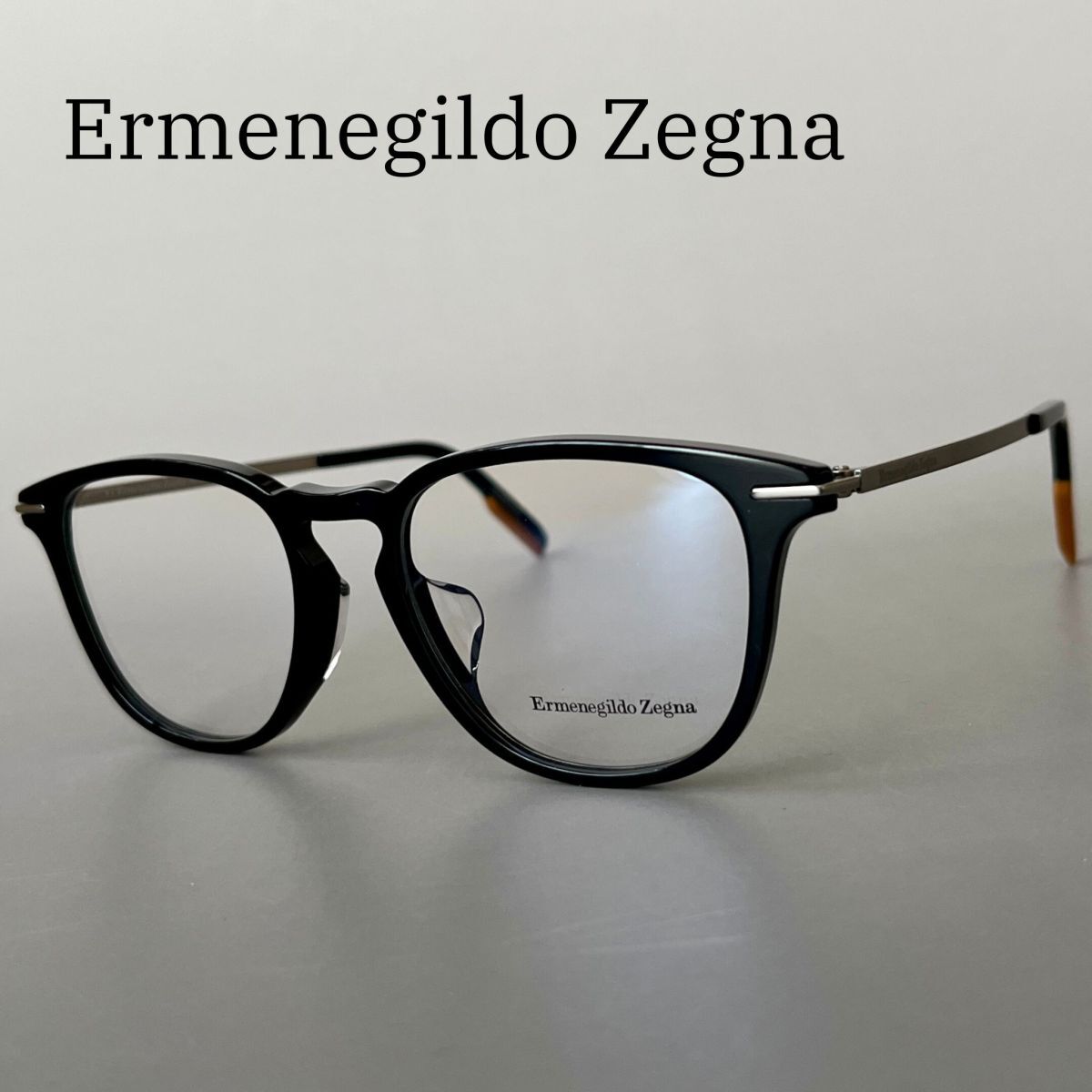 エルメネジルドゼニア メガネ Ermenegildo Zegna ボストン アジアンフィット 眼鏡 ブラック 度入り イタリア製 新品 スマート 黒ぶち 黒