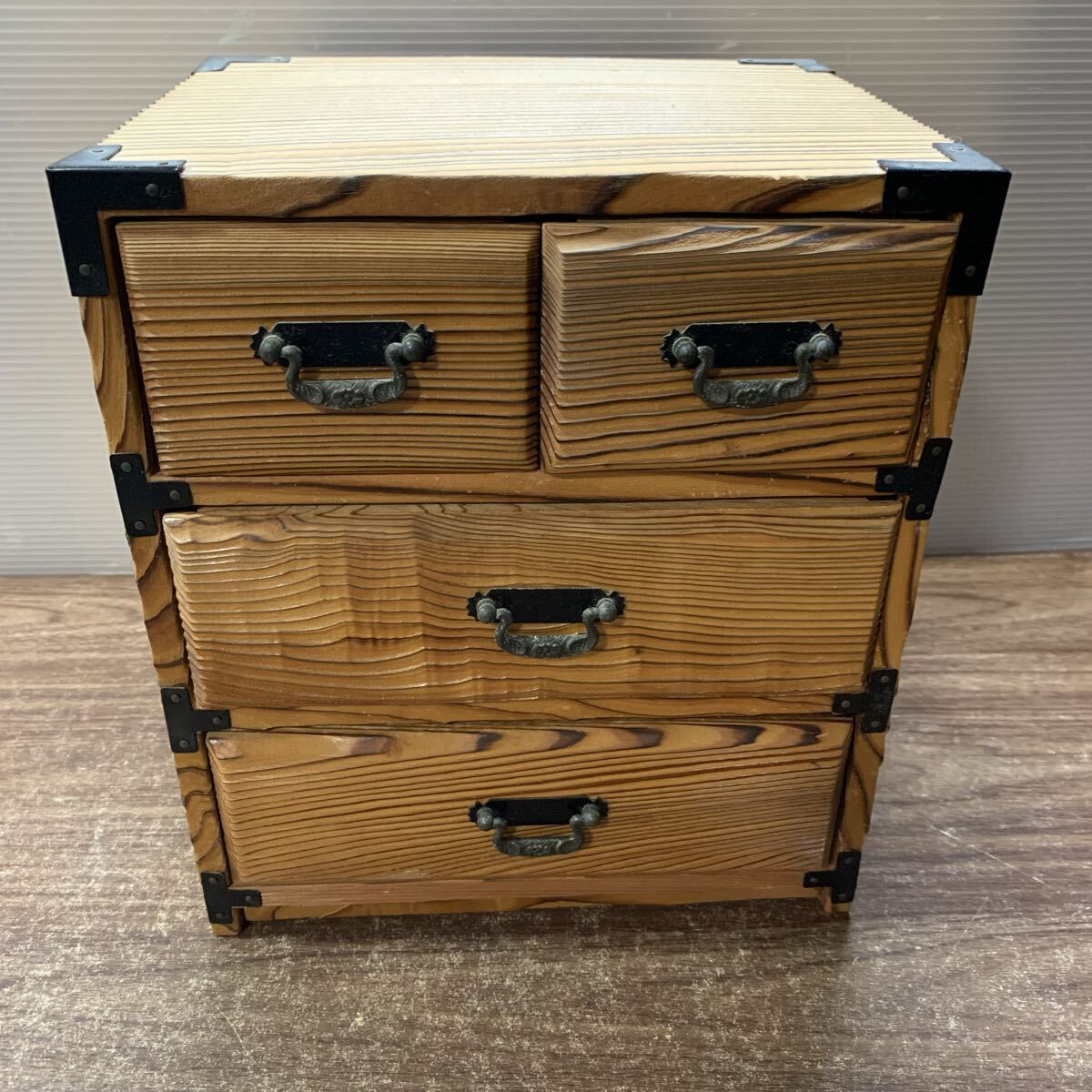 木製 小物入れ 和風 昭和レトロ 横24×縦20×高さ27cm 小引き出し 小箪笥 アンティーク 収納 ミニ箪笥 中古 (V67
