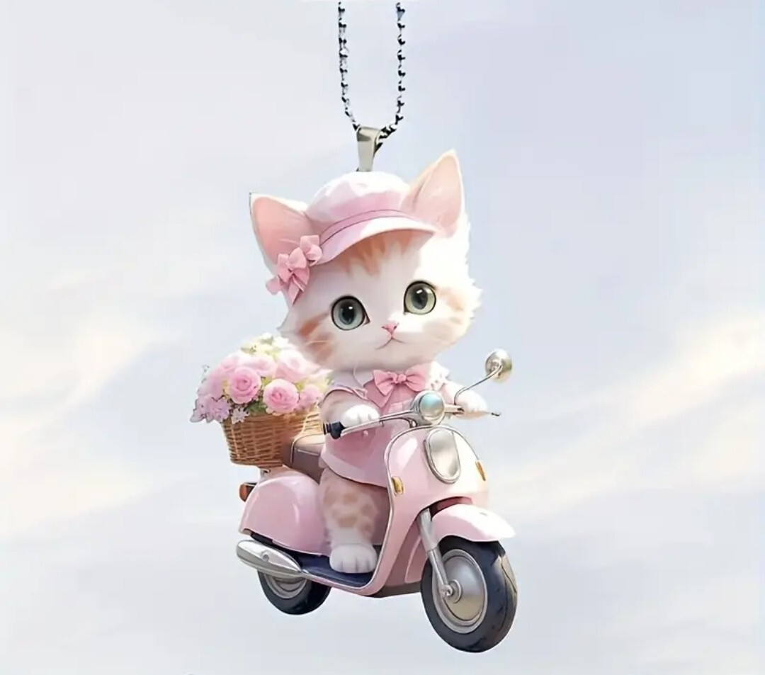 28【新品未使用】アクリルキーホルダー 猫 ねこ ネコ バイク ピンク