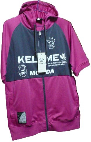 完売品新品タグ付き KELME【ケルメ:(株)トータス】製ハーフ(半袖)ウォームアップフード付きフルジップジャケット(上のみ)ＭピンクKC22170W