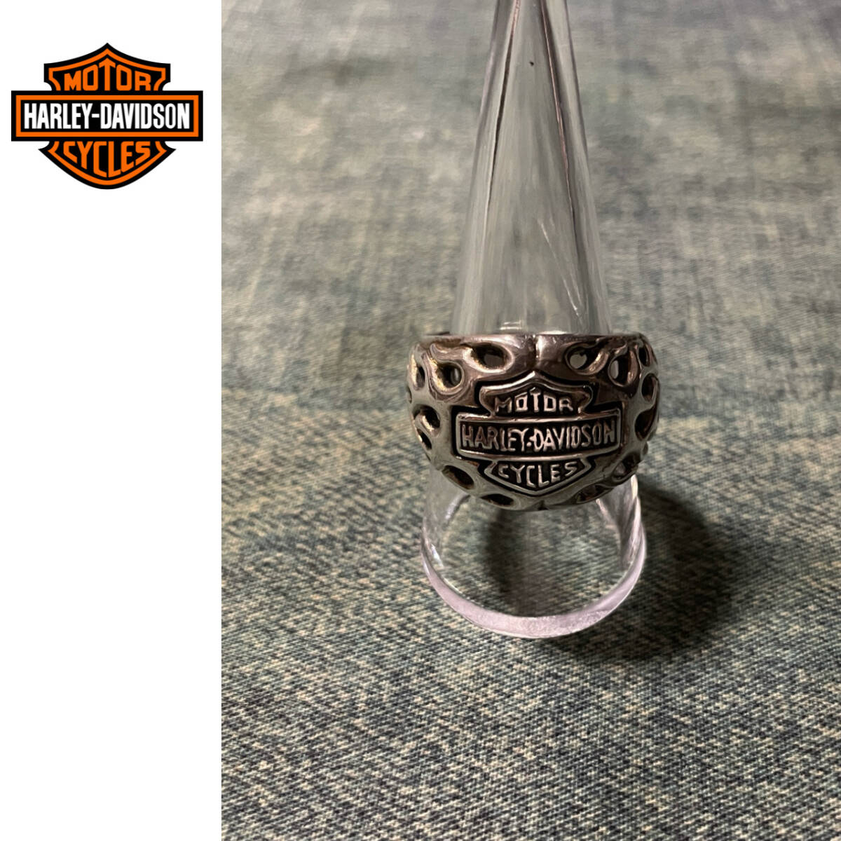 ◯ HARLEY DAVIDSON ファイヤー パターン シルバー リング / ハーレー ダビッドソン シールド ロゴ Silver 925 23号 Mens #Sirchive