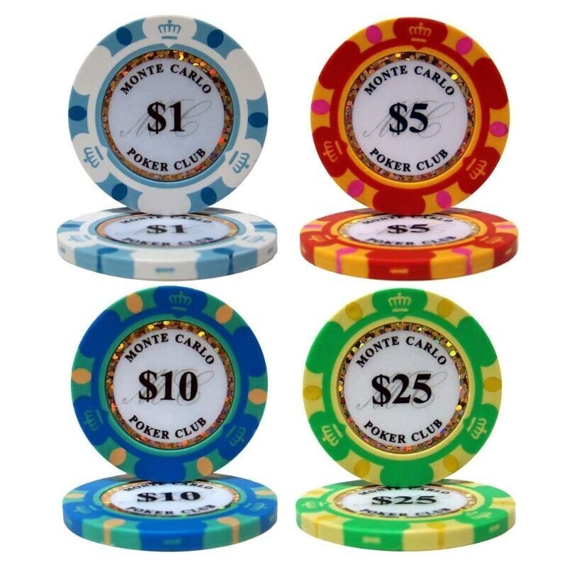 125枚セット $1×50枚 $5×25枚 $10×25枚 $25×25枚 ポーカーチップ モンテカルロ カジノ コイン クレイ プラスチック
