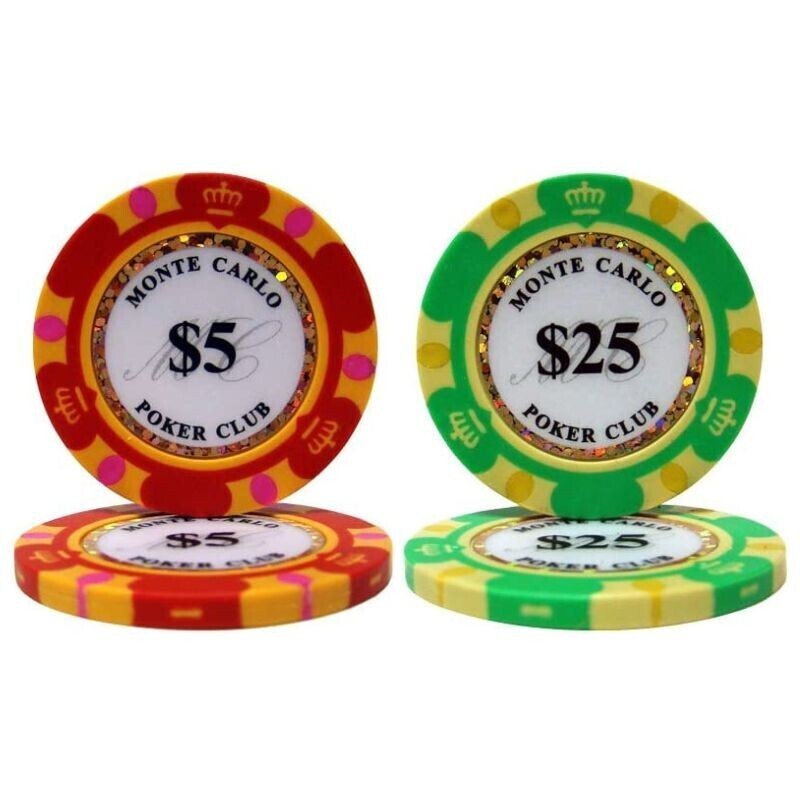 $5×150枚 $25×50枚 合計200枚セット ポーカーチップ モンテカルロ カジノ コイン クレイ プラスチック