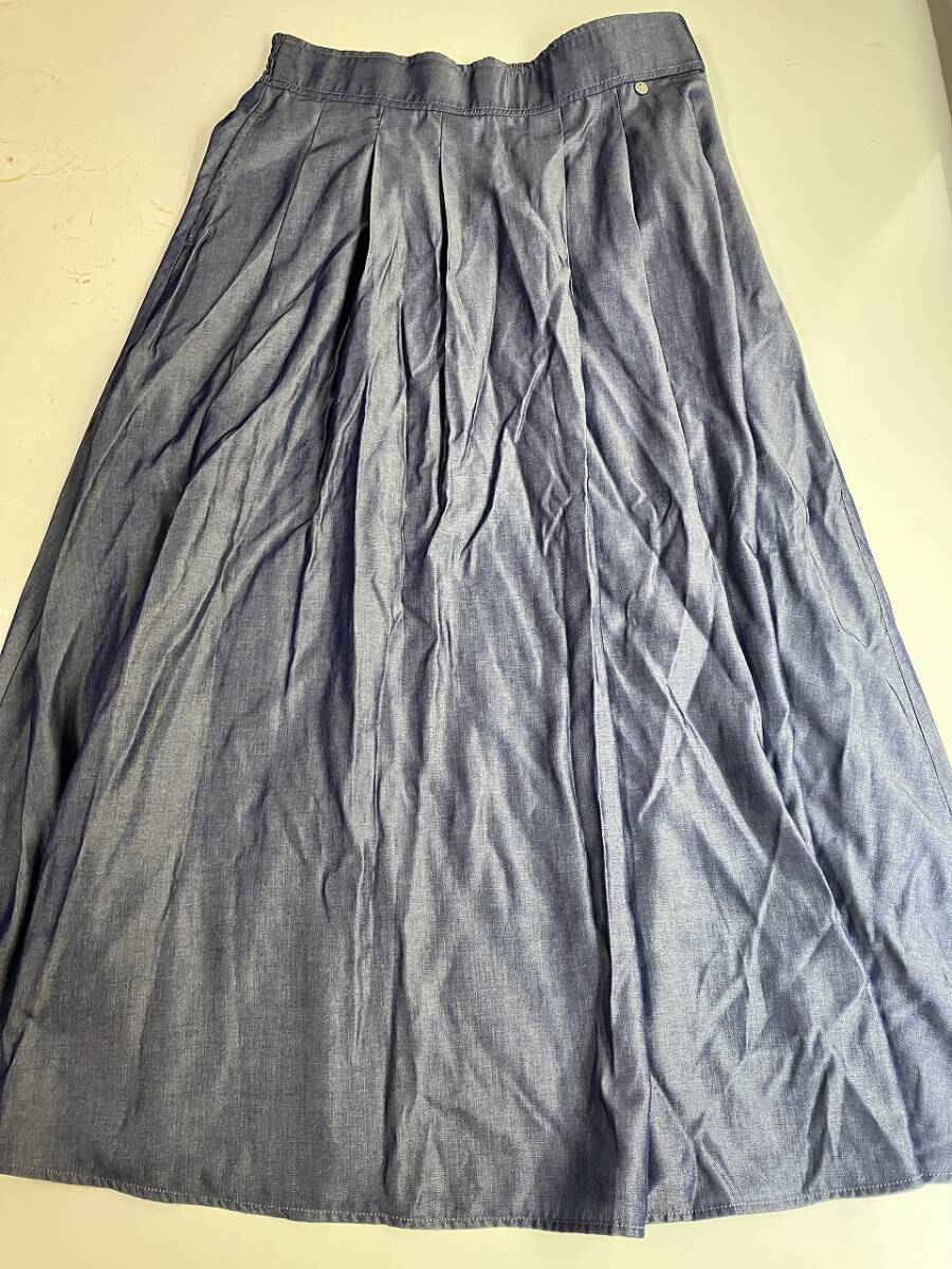 新品■大きいサイズ３Ｌ■ウエストゴムサテンダンガリータックフレアースカート■ネイビー