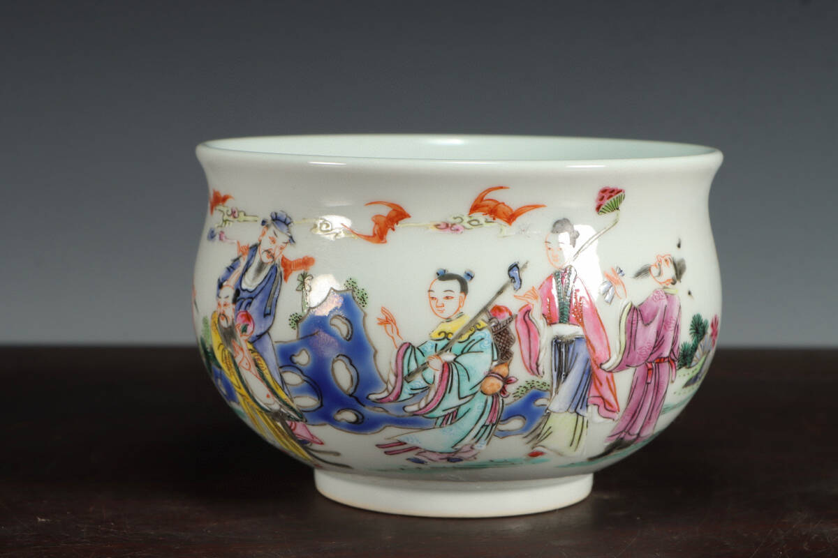 『古』清時代【大清 在銘 花瓶 お椀】重量281g 粉彩 皿 花器 花瓶 花觚 中国古美術 お椀 磁器 骨董品 陶磁 古陶磁器