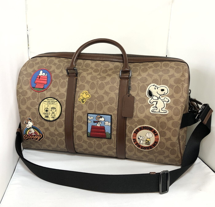 未使用 COACH 2WAY ベンチュラーバッグ シグネチャー キャンバス パッチ CBI42 ピーナッツ スヌーピー PVC レザー ブラウン系 [jgg]