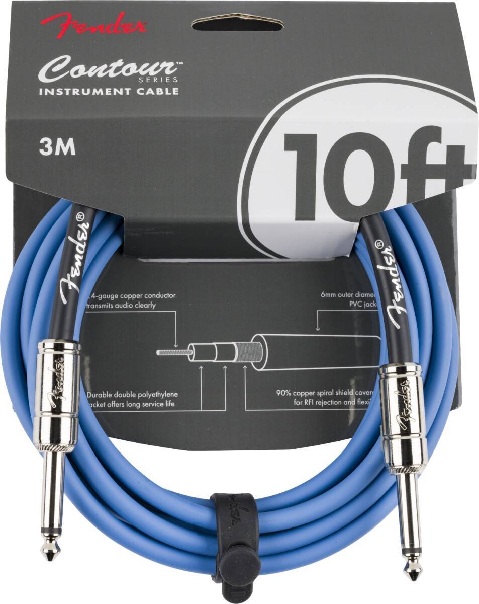 Fender フェンダー　楽器用ケーブル　Contour 10' Cable, Lake Placid Blue　約3m