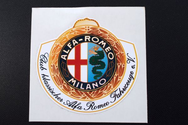 ◇ Alfa Romeo Clubステッカー 樹脂フィルム 75×70㎜ 円カット白地 アルファロメオ ミト ジュリエッタ ジュリア 105 4c 156 euro ocitys