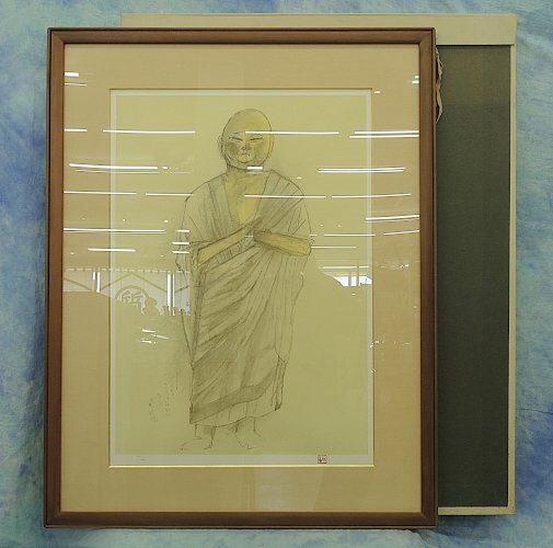 奥村土牛 目けん連像 リトグラフ 仏画 目連 もくけんれん 15号 111/200 額入り 差し箱 Japanese woodblock print
