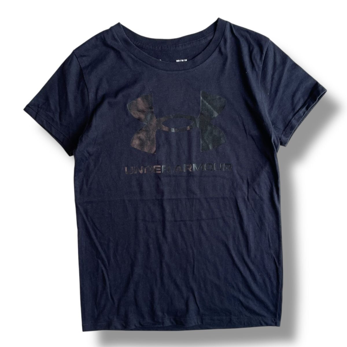 UNDER ARMOUR アンダーアーマー レディース 半袖 Tシャツ ロゴプリント 黒 Mサイズ カットソー スポーツ ゴルフ ヨガ スポーツウェア 古着