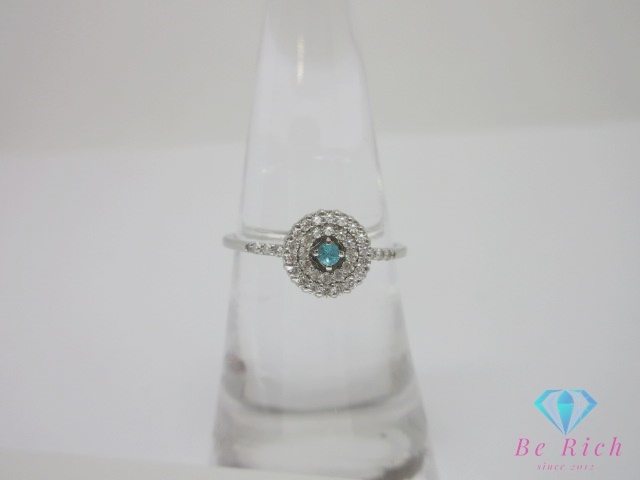 Pt950 プラチナ パライバトルマリン 0.02ct ダイヤモンド 0.18ct 付 デザイン リング 指輪 12号 鑑別書 メレ【中古】【送料無料】 th13178