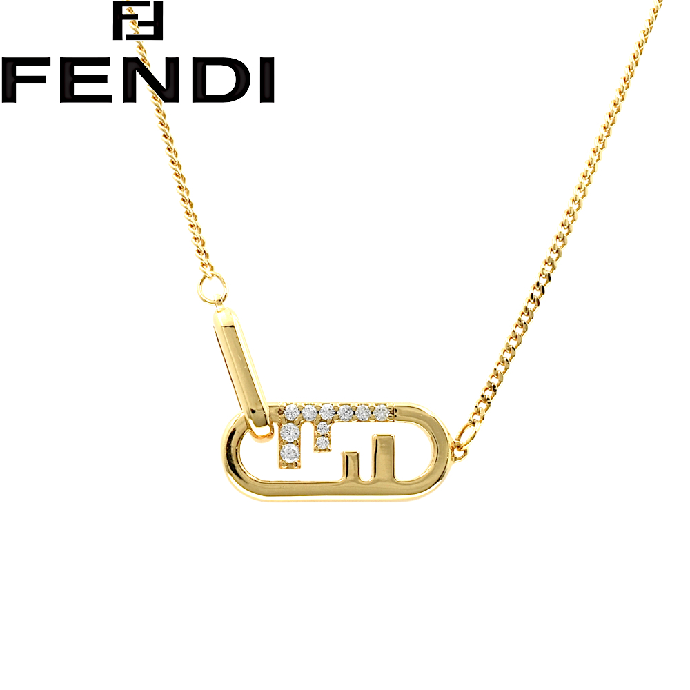 【A02612】FENDI フェンディ オーロック ラインストーン ネックレス ゴールド
