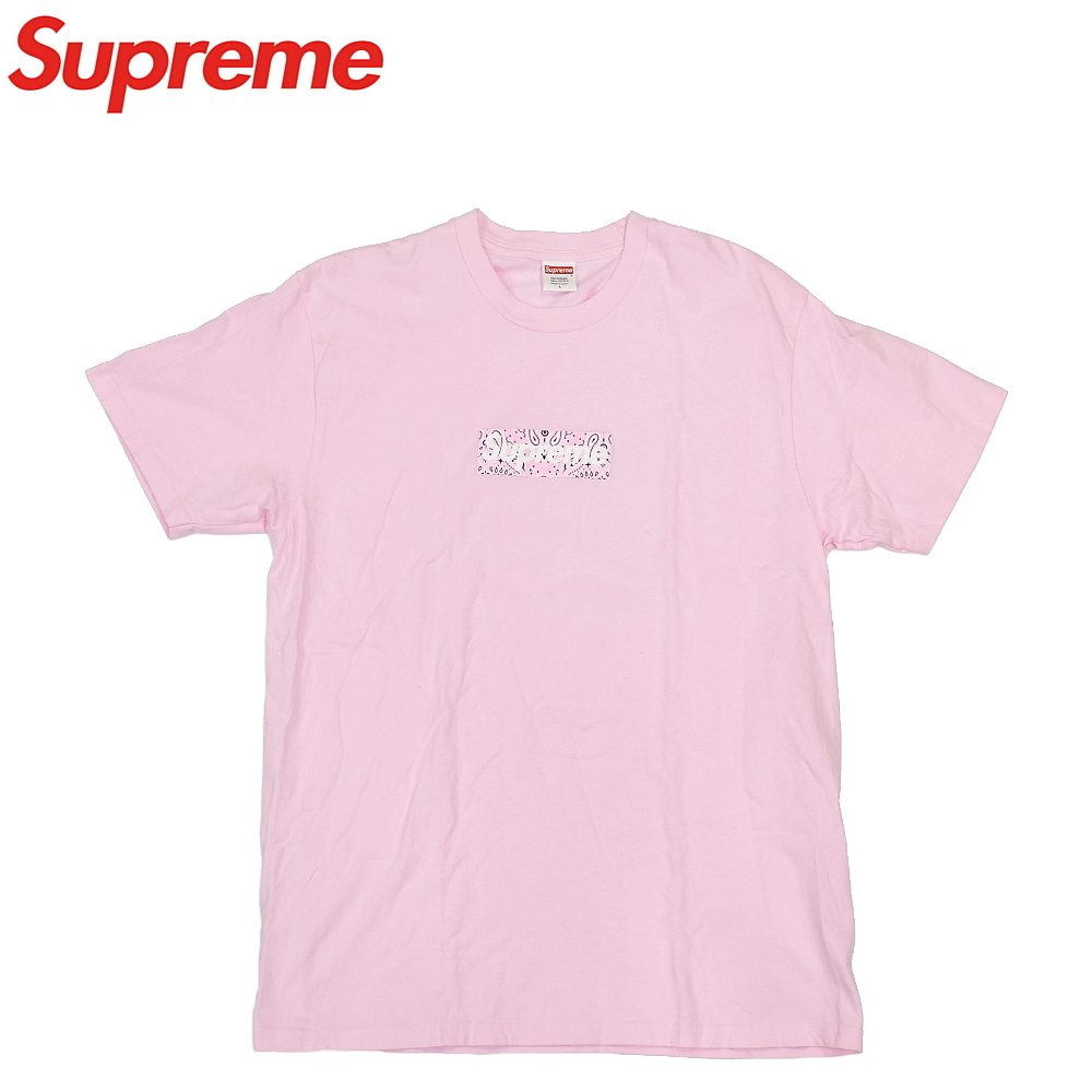 【A01603】Supreme シュプリーム バンダナボックスロゴ コットン 半袖Tシャツ Lサイズ ピンク