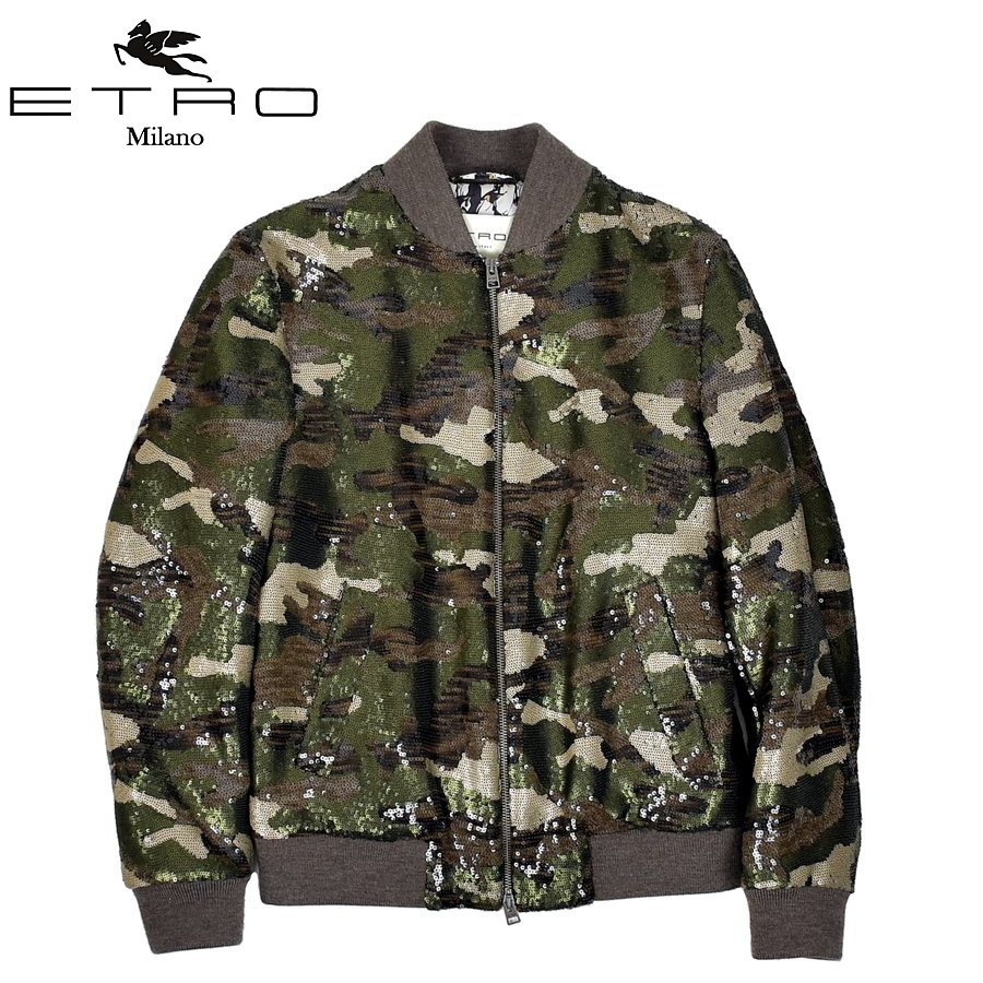 【A01726】未使用 ETRO エトロ スパンコール 迷彩柄 カモフラ ブルゾン XS