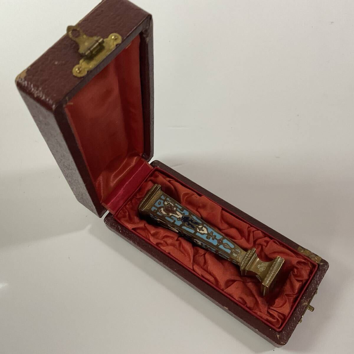 古美術品 イギリス 19世紀 ブロンズ エマイユ 七宝 シール BRONZE ENAMEL SEAL AG ケース付 バブル期14万で購入 ArtBooksAntique