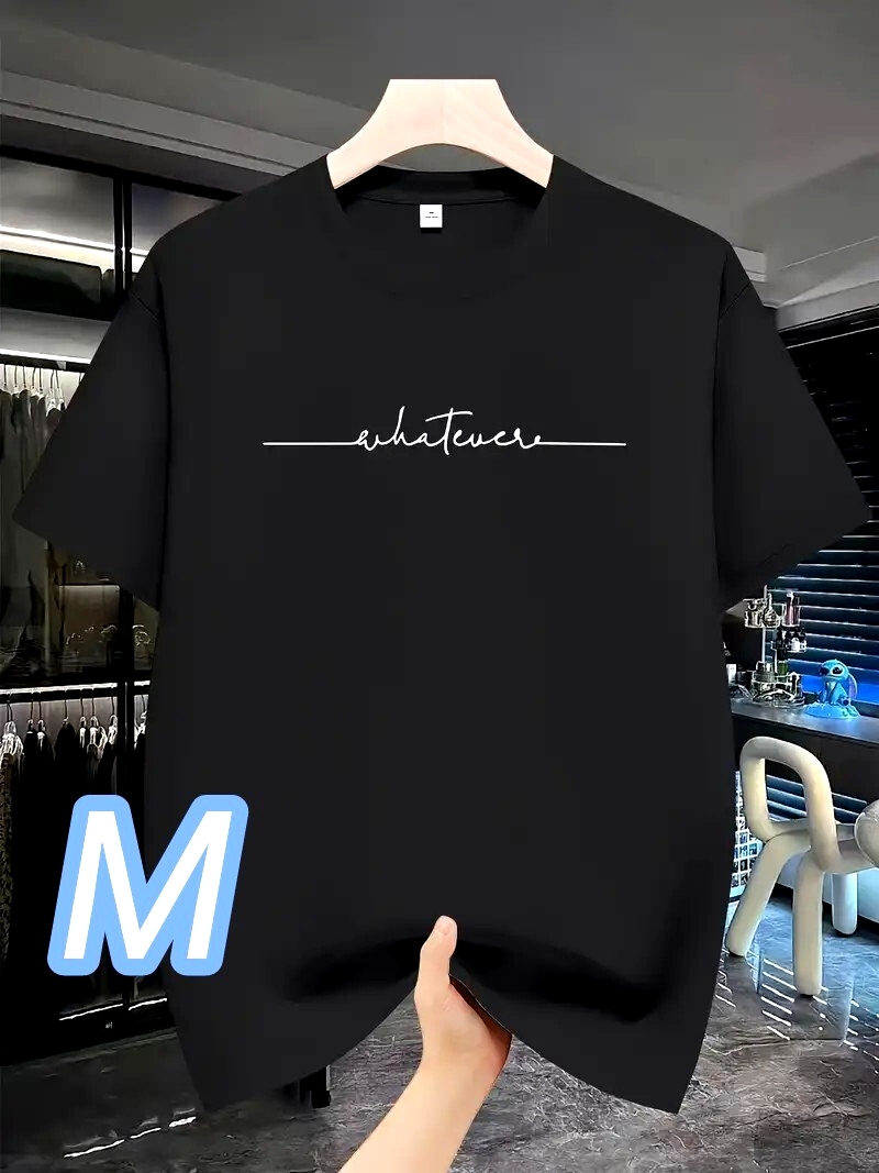 【速乾ドライT】黒・Mサイズ《Whatever》通気性●プラスサイズ■シンプルTシャツ