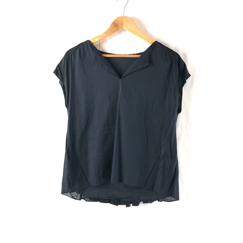 トゥモローランド TOMORROWLAND カットソー フレンチスリーブ ピンタック プリーツ 綿 黒 36サイズ 962086