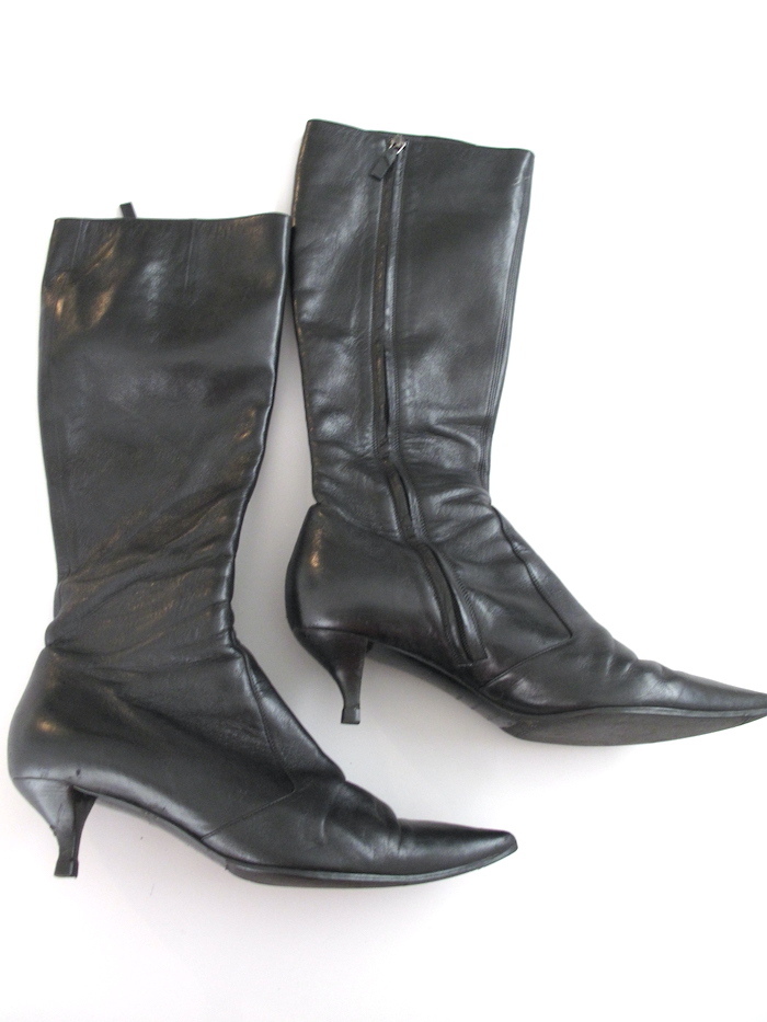 **sergio rossi セルジオ ロッシ レザーロングブーツ 黒 37.5 レディース 24.0cm
