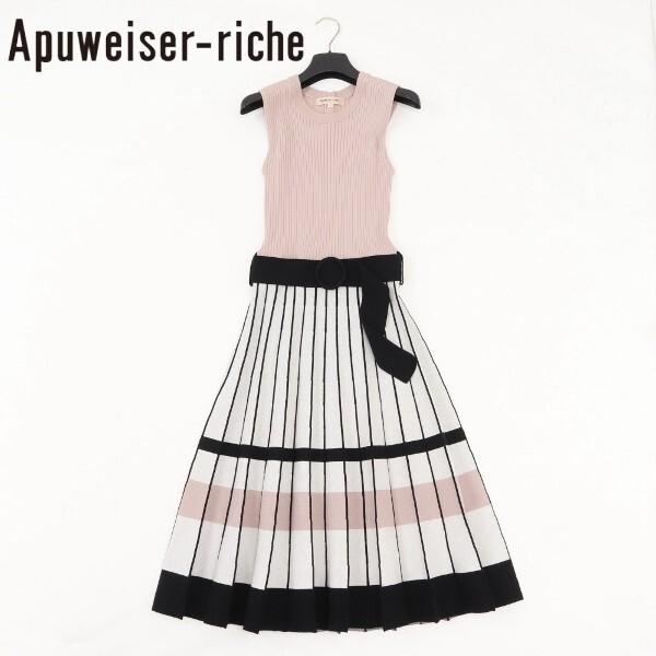 【KA1】美品◆Apuweiser-riche アプワイザー リッシェ プリーツ ニット ノースリーブ ワンピース 2