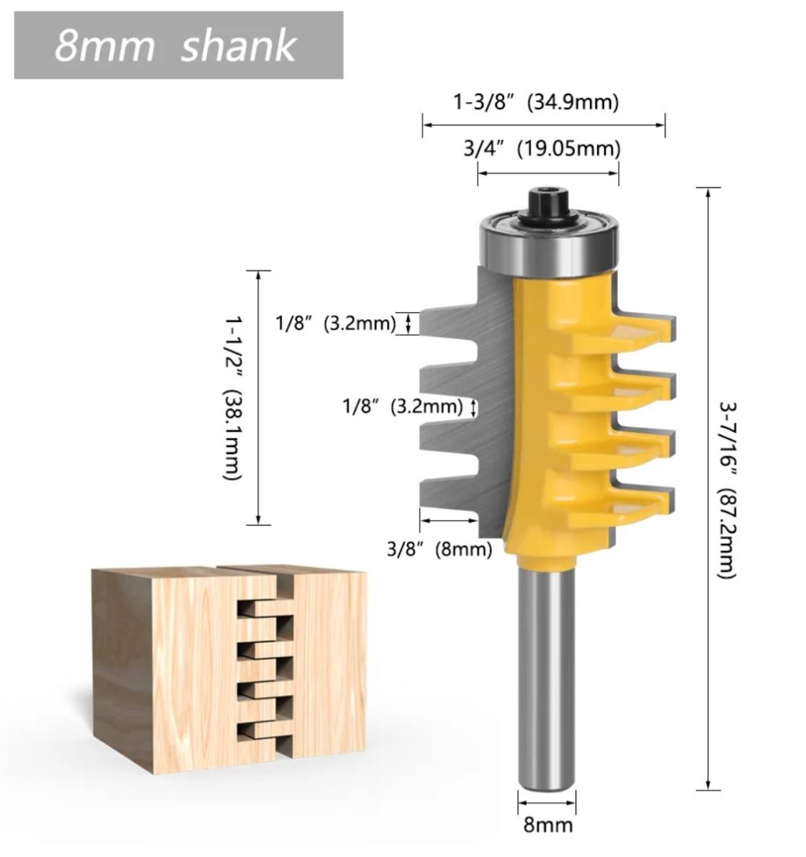 木工 溝ルータービット トリマー 軸シャンク8mm カッター エンドミル フライス 合わせ板カット 34.9ｍｍ