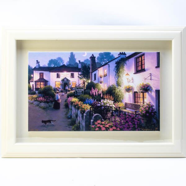 【真作】光の情景画家 笹倉鉄平 「ニアソーリー村」 150/195 ジクレー版画 直筆サイン 風景画 額装 黄袋 差し箱付 #38772