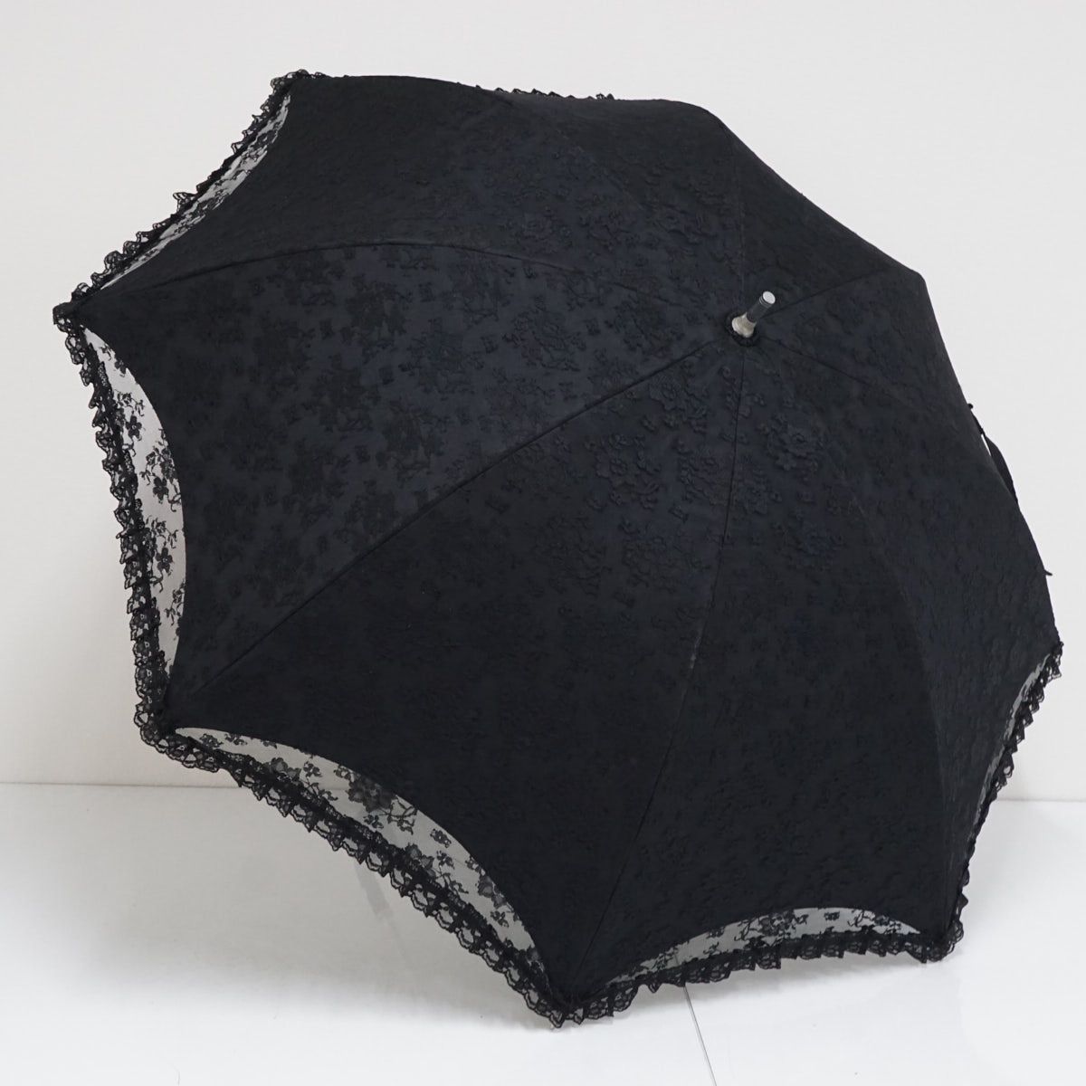 晴雨兼用日傘 MOONBAT ムーンバット USED品 レース フラワー ブラック UV 二重張り 総レース フリル 55cm A3084
