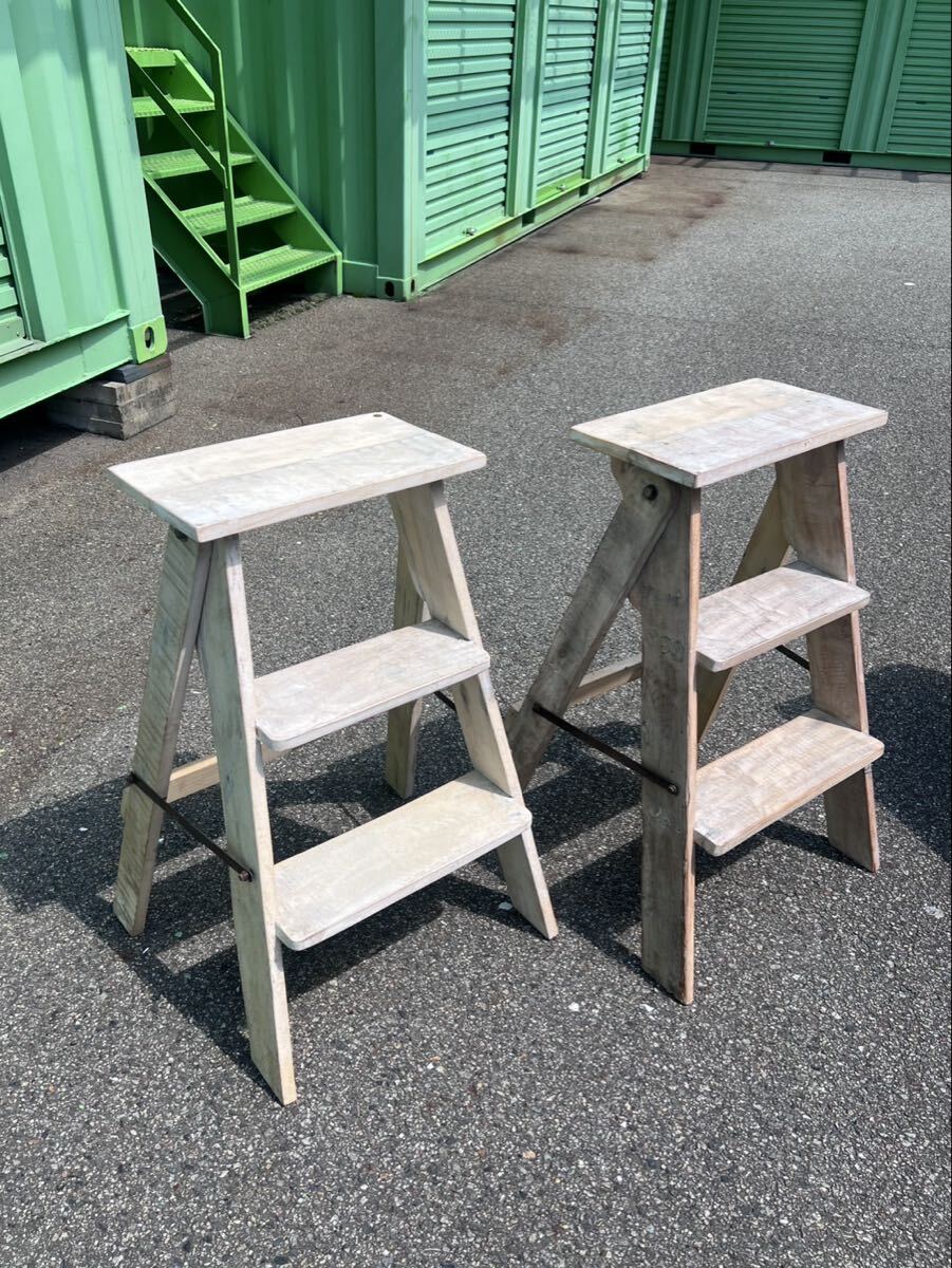 美品【キャトルセゾン】リサイクルウッド　ステップ　ラダー　ハシゴ　脚立　ディスプレイ棚　ガーデニング　アンティーク　シャビー